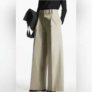 COS Pleated Wide-Leg Utility Beige Khaki Trousers 8